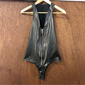 Sleek Black Zippered Bodysuit